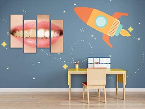 Вокатон женски заби пред и по белење на wallидна уметност во позадина декор слики печатени на платно уметност испружена и врамена совршена
