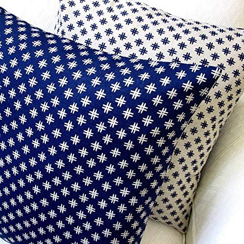 Занаетчиски перници геометриски вкрстени прекршоци Индиго сина постелнина Реверзибилна модерна акцент 20x20 Фрла перница со поли вметнување