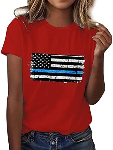 МИАШУИ Компресија Долги Ракави Жени Жени Америка Знаме Печатење О Вратот Краток Ракав Блуза Блузи Маици Маица Секојдневен Краток