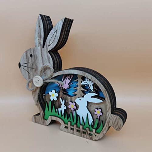 Абоофан Велигденско зајаче светло дрвен зајаче занает занаетат светлечки велигденски зајак врежан шуплив зајак декорација за Велигденска