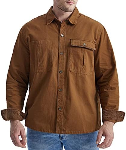 Машка карго работа памучна кошула со копчиња измиени памучни воени кошули со џебови Обичен тренинг пешачење со долги ракави кошула