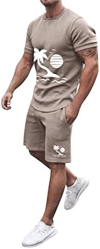 Менс 2 парчиња спортски сетови мажи летна облека со кратки ракави на плажа со кратки кошули со кратки костуми панталони со костум