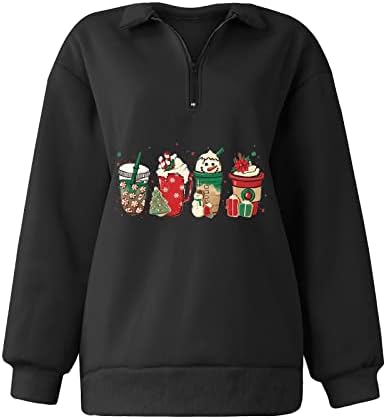 Foviguo симпатични училиште Божиќни џемпери жени со целосен ракав долг мек Zipfront врвот лабава четвртина зип цврсти блузи