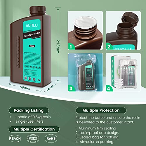 3Д смола за печатач, стандардна стандардна 3Д смола за лекување на Sunlu за LCD DLP SLA смола 3Д печатачи, 395-405NM UV светло лекување
