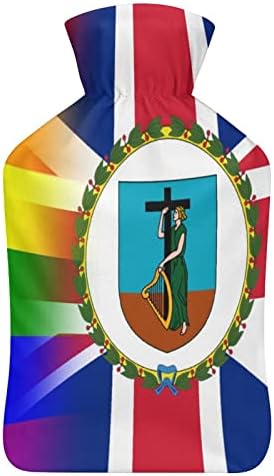 ЛГБТ гордост и знамето на Монтсерат со топла вода со мека покривка 1L голема класична потопла торба за нозе на рамо на вратот на вратот