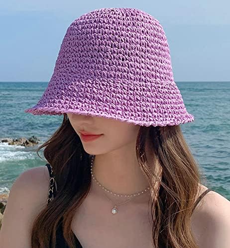 Женска слама сончева капа ткаена корпа капа риболов капа плажа капа за преклопна боја цврста боја од слама плажа капа