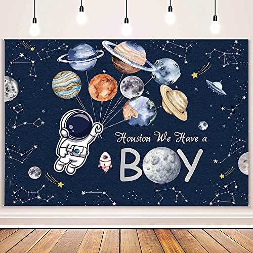 Aibiin Имаме момче за позадина, тематски простор за бебиња за туширање за деца, надворешни простории, астронаут ракета starsвезди, планета