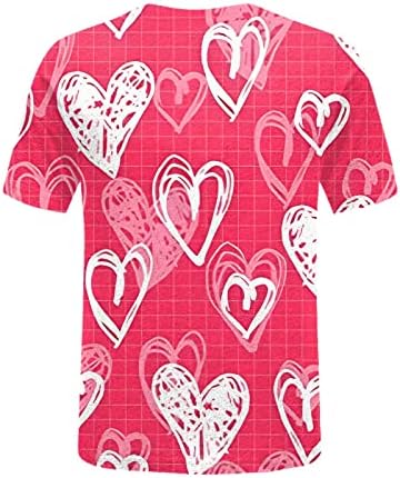 Dayенски в Valentубени Ден на Loveубовта срцев печатење џемпер со опуштено вклопување со кратки ракави, симпатична кошула на отворено