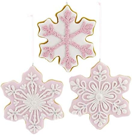 Курт Адлер 4,5 сет од 3 розови и бели снегулки украси за колачиња со сјајни украси за новогодишна елка T2877