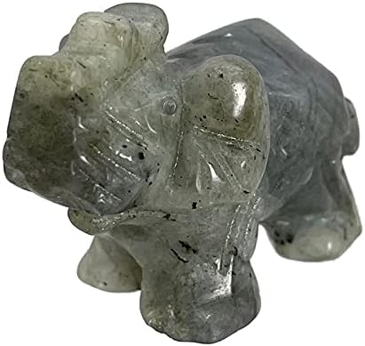 Hslutiee 1,5 Исцелување кристален камен слон фигурини, рачно врежани среќни старатели слонови џеб статуа примерок Reiki Fengshui Desk