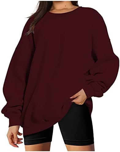 Бадхуб џемпер за жени 2022 лабава фит екипаж вратот долг ракав мека есен облека цврста боја лабава вклопена џемпери за пулвер
