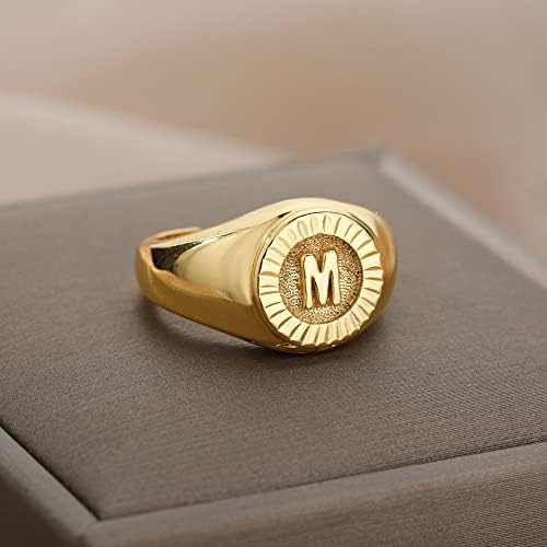 Ttndstore Vintage Почетна буква со потписи прстени за жени ringвонење околу златно писмо прстен венчален накит-87742