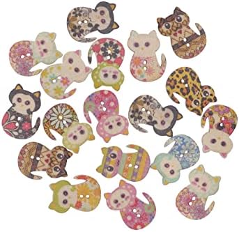 100 парчиња копчиња во форма на мачки 2 дупки дрвени копче занает DIY дрво печатење копчиња за шиење декоративни