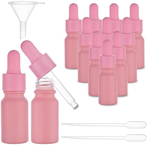 BENECREAT 12Packs 10ml Розова Обложени Стакло Капка Шишиња со 1pc Инка, 2 Парчиња Пластични Трансфер Пипети За Етерични Масла,