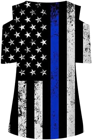 Женски ладно рамо на 4-ти јули врвови 2023 година патриотски кошули САД знаме за печатење маица за кратки ракави за кратки ракави од