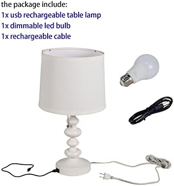 Modern YorkCare Mide Century Modern Table Lamp за полнење за дневна соба со USB порт, прекинувач за влечење, барок смола, постелнина