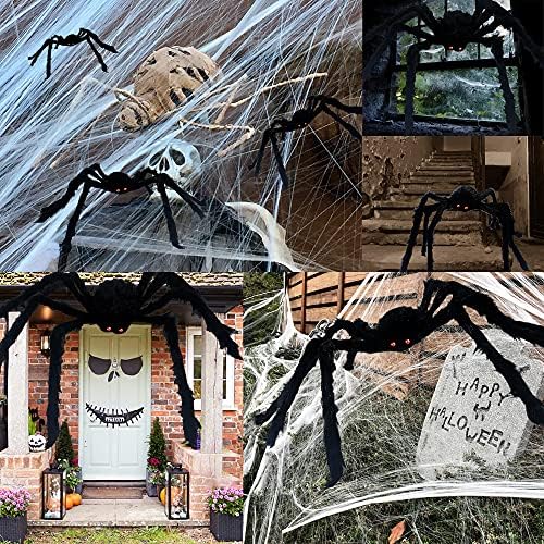 Bebekula 3 пакет гигантски украси за Ноќта на вештерките, украси за Ноќта на вештерките, сет за влакнести пајаци, застрашувачки лажни пајаци