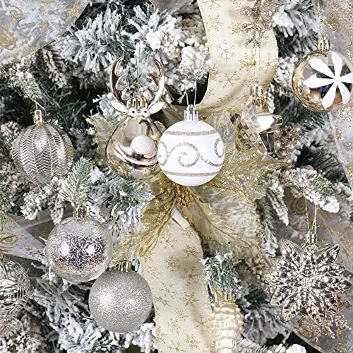 Mowarm 100-пакет Различни расипувачки божиќни топки, Божиќни украсни украси со топка со пакет за подароци за Божиќно дрво- злато од шампањско