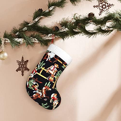 Waymay Cowgirl Cactus Model Christmas Stocking 18 инчи Божиќ што виси чорап класичен празник за декорација на празници