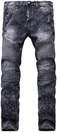Тенок фармерки за мажи Андонгивел, долги слаби панталони за истегнување удобност права панталони со тексас со патент со патент од џеб
