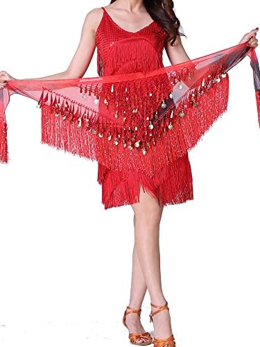 Zltdream Belly Dance Tassels Sparkle Sequin Triangle Triangle Chip Scarf Shapt Scirt со монети за Rave Women Coutfit Dancing Dospume CoSTUME
