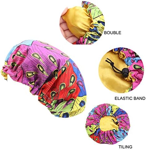 Doitool спиење капа за коса мода деца за спиење капаче со двојно слој, печатено украсено тркалезно еластично прилагодување, капа за капачиња