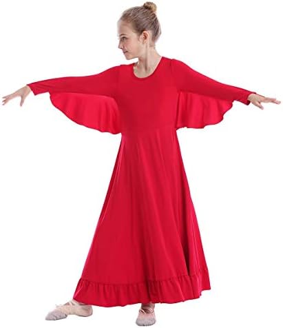 Owlfay девојки агол крилја priase танцувачки фустан деца руфле литургиски лирски танцувачки облеки со долги ракави богослужба за танцување