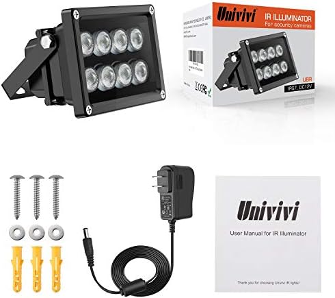Univivi IR Illuminator 8-LEDS IR инфрацрвена светлина за безбедносни камери и адаптер за напојување 12V 1A