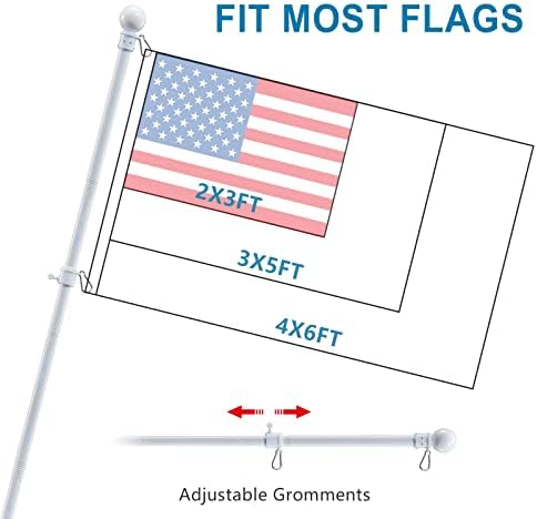Пол за бело знаме на Когарденшуер за куќа - комплет за столб на отворено со затегнување со држач за држач, 5 -тина метални метални