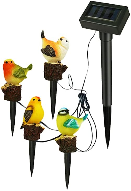 4 пакувања птица соларна светлина од смола, отворено декор, облик на птици соларна градина статуа со LED светла за есенска зимска градинарска