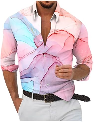Кошули со долги ракави на ајазо за мажи со копче за бојадисување надолу, јака врвови блуза плус големина тенок-фит редовен вклопување кошула