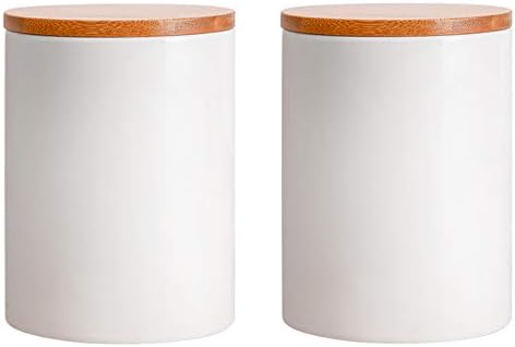Лавеи 2 Спакувајте Керамичка Тегла За Храна со Капаци Од Бамбус - 10 мл Керамички Канистер За Кафе Херметички Тегли За Складирање За