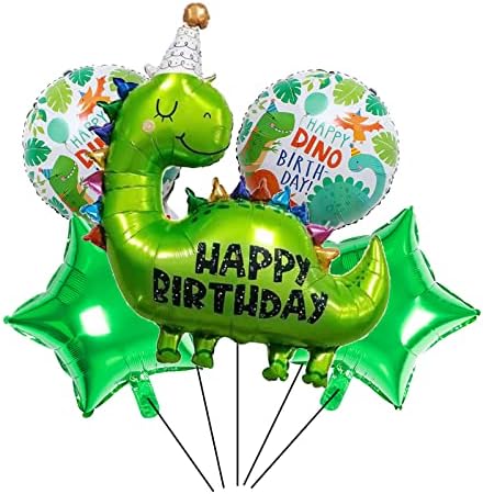 5 парчиња 35 Инчни Балони За Диносауруси Роденденска Декорација За Деца Зелена Фолија Среќен Роденден Дино Балон За Диви Едно Бебе Туш Џунгла Сафари