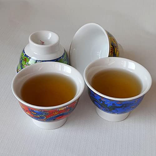 ИЏУПОТ Чаша за Чај 4 парчиња Кина Змеј Гонгфутеа Скратување Чаши За Пехар Шарени разнобојни