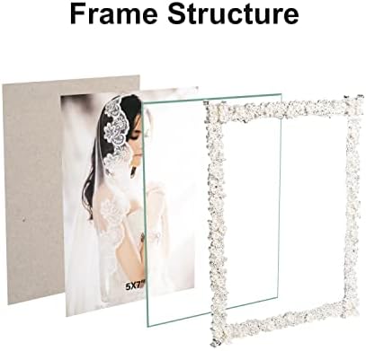 Камиаха 5х7 бисер рамка за слика за свадба со стакло со висока дефиниција, домашна декоративна фото рамка за подарок за венчавки или