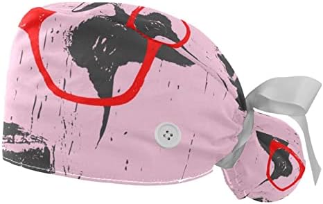 Capенски медицински чиста капа, гроздобер крава глава црвени чаши розови ретро буфантна работна капа хируршка капа со лента вратоврска
