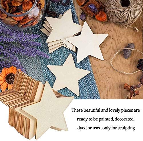 Дрвени украси во форма на starвезди од 50 парчиња starвездички, дрвени украси, парчиња дрво за дневник за куќа, градина, домашна уметност