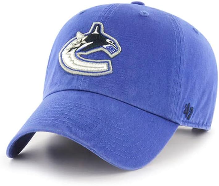'47 Vancouver Canucks Mens Mense Cleant up Прилагодлива капка кралска сина капа со лого во боја на тимот