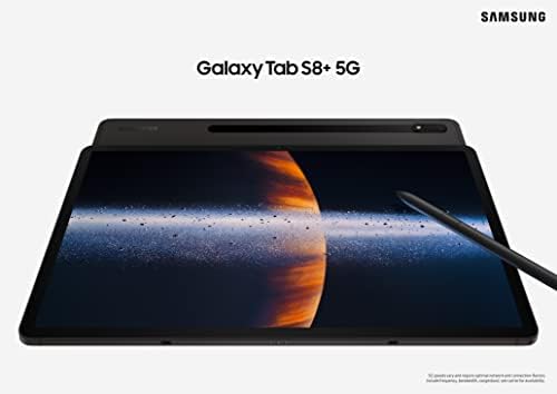 SAMSUNG Galaxy Tab S8+ 5G LTE Verizon Android Таблет, 12.4 Голем Amoled Екран, 128gb Складирање, Wi-Fi 6E, Ултра Широк Камера, S Пенкало Вклучени,