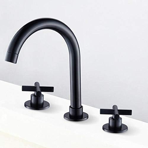 Тапи за мијалник за бања 3 дупка месинг топла и ладна двојна рачка Сплит тип на типови за бања, лесен за инсталирање-црна боја