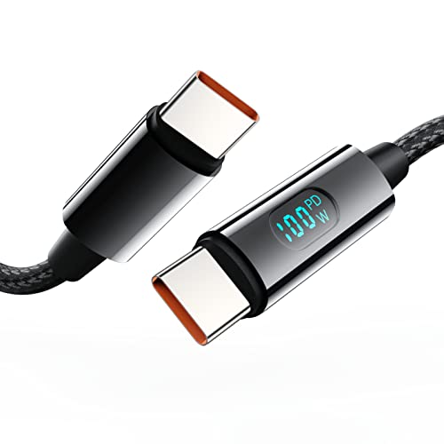 Minslis DC02 USB C кабел - 100W PD 5A Брзо полнење, LED дисплеј, најлонски плетенка од типот Ц за Samsung Galaxy S21/S20, MacBook Air/Pro 13 '',
