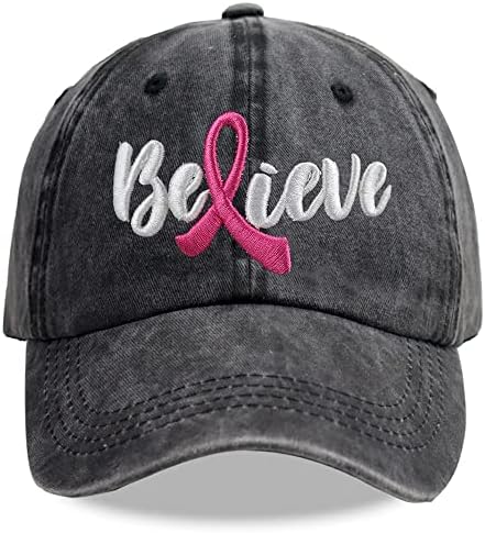 Шанванке капа за рак на дојка за жени, везена прилагодлива верувајте дека розовата лента лого памук тексас бејзбол капа