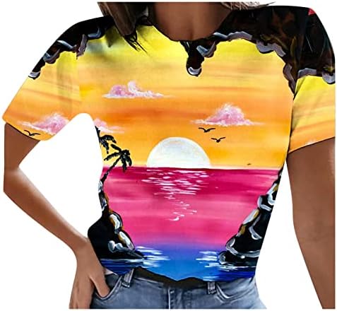 За жените есенска летна облека трендовски кратки ракави памук екипаж графички гроздобер блуза Оз Оз