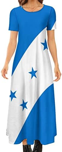 Бајкутуанско Знаме На Хондурас Женски Кружен Врат Обични Долги Фустани Краток Ракав Лабава Маица Фустан