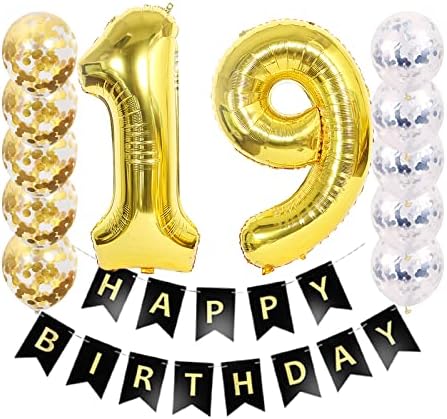 19-Ти Роденден Декорација Среќен Роденден Црн Банер Балон 19 Годишниот Партија Материјали Хелиум 40 Златни Балони + Сребрена Злато Латекс шарени