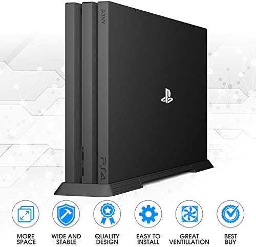PS4 PRO вертикален штанд Монт | PlayStation 4 Pro Deluxe Mount со вградени отвори за ладење за супериорна вентилација | Нозе не лизгање