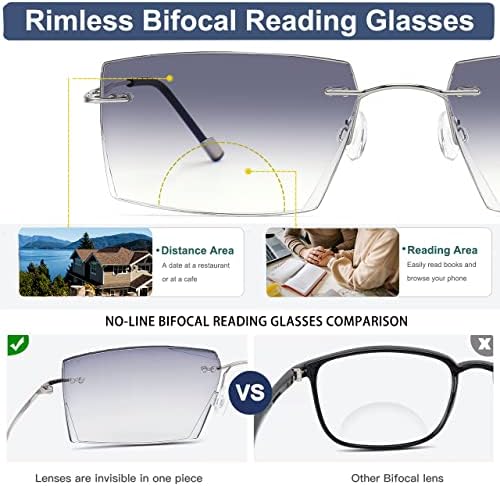 К. Лејвер Бифокални Очила За Читање За Мажи Жени Очила За Блокирање На Сина Светлина Без Рамки Читачи На Дијаманти Титаниумски Очила
