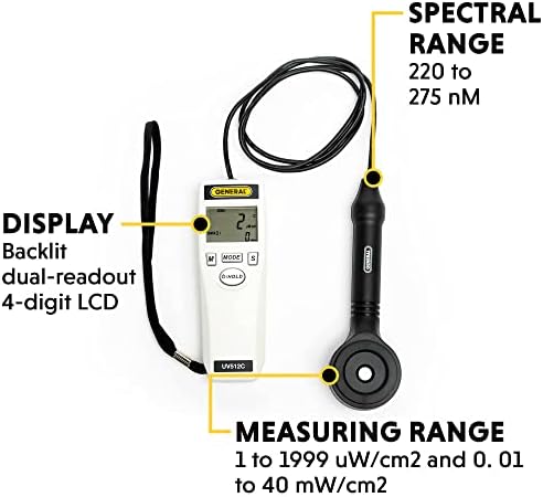 Општи Алатки УВ512Ц Дигитален Ултравиолетов Увц Светлосен Метар, 220 до 270 нм