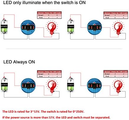 Верфамилија 22мм Моментно копче за копче за притискање 12V прстен бел LED 1NO 1NC SPDT Вклучено/Исклучено водоотпорен метал од не'рѓосувачки челик