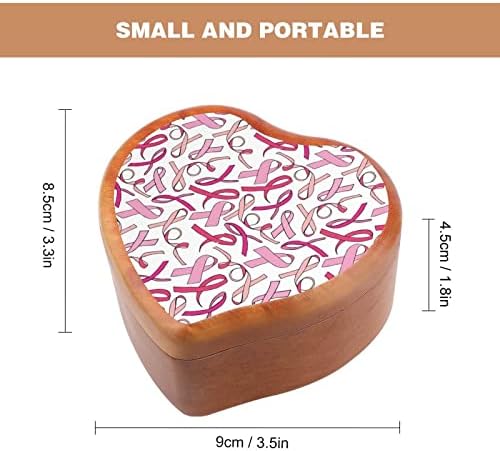 Свесност за рак на розова лента за рак на дојка Дрвена музичка кутија со форма на срцева кутија музички кутии гроздобер дрвена кутија